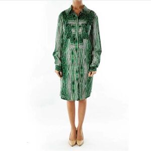 Derek Lam Green Woodgrain Print Shirt Dress